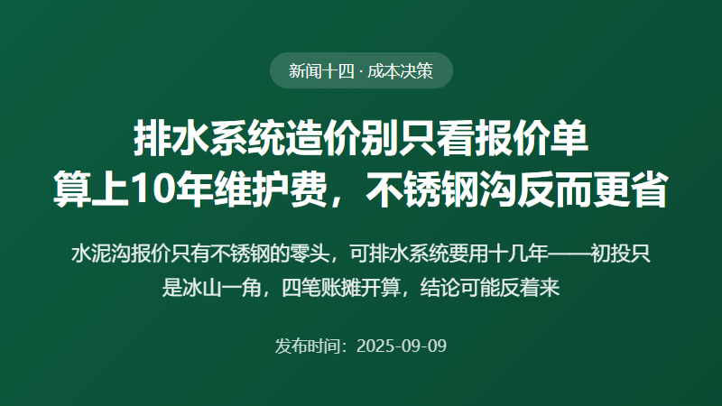 排水系统造价别只看报价单：算上10年维护费，不锈钢沟反而更省